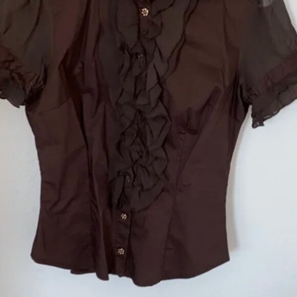Bebe Brown Ruffle Blouse Small - Picture 2 of 6